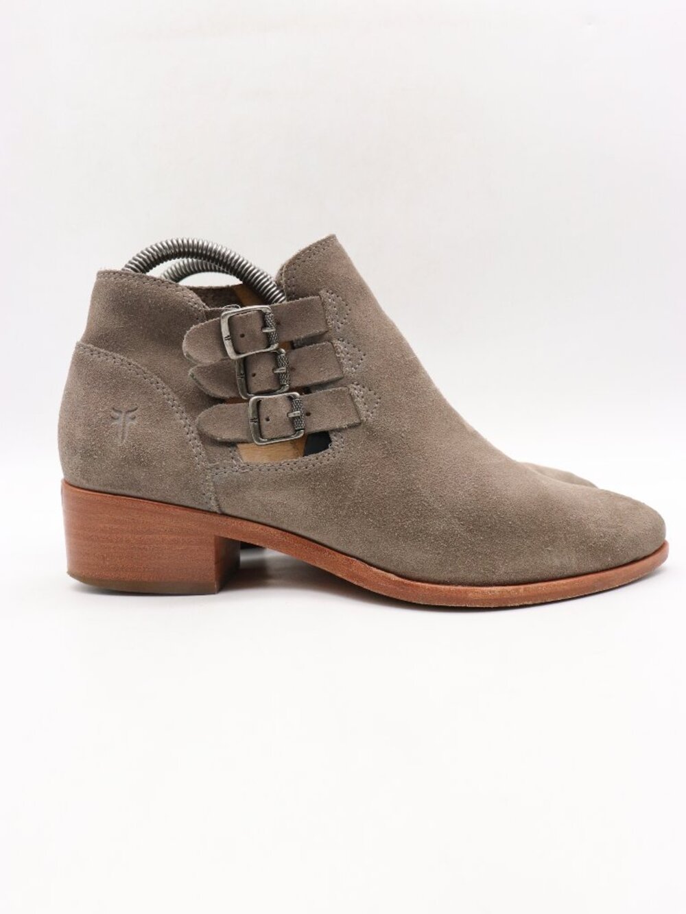 Frye Ray Belted Bootie Women's 7 M Beige Suede Buckled Pointed Toe Side Zip Boot